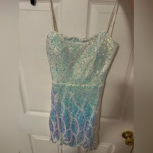 White Sequin Holographic Homecoming Dress